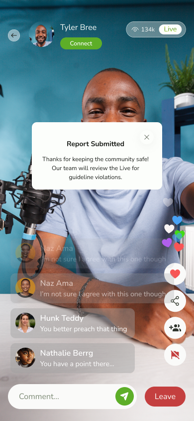 Extended live session screen
